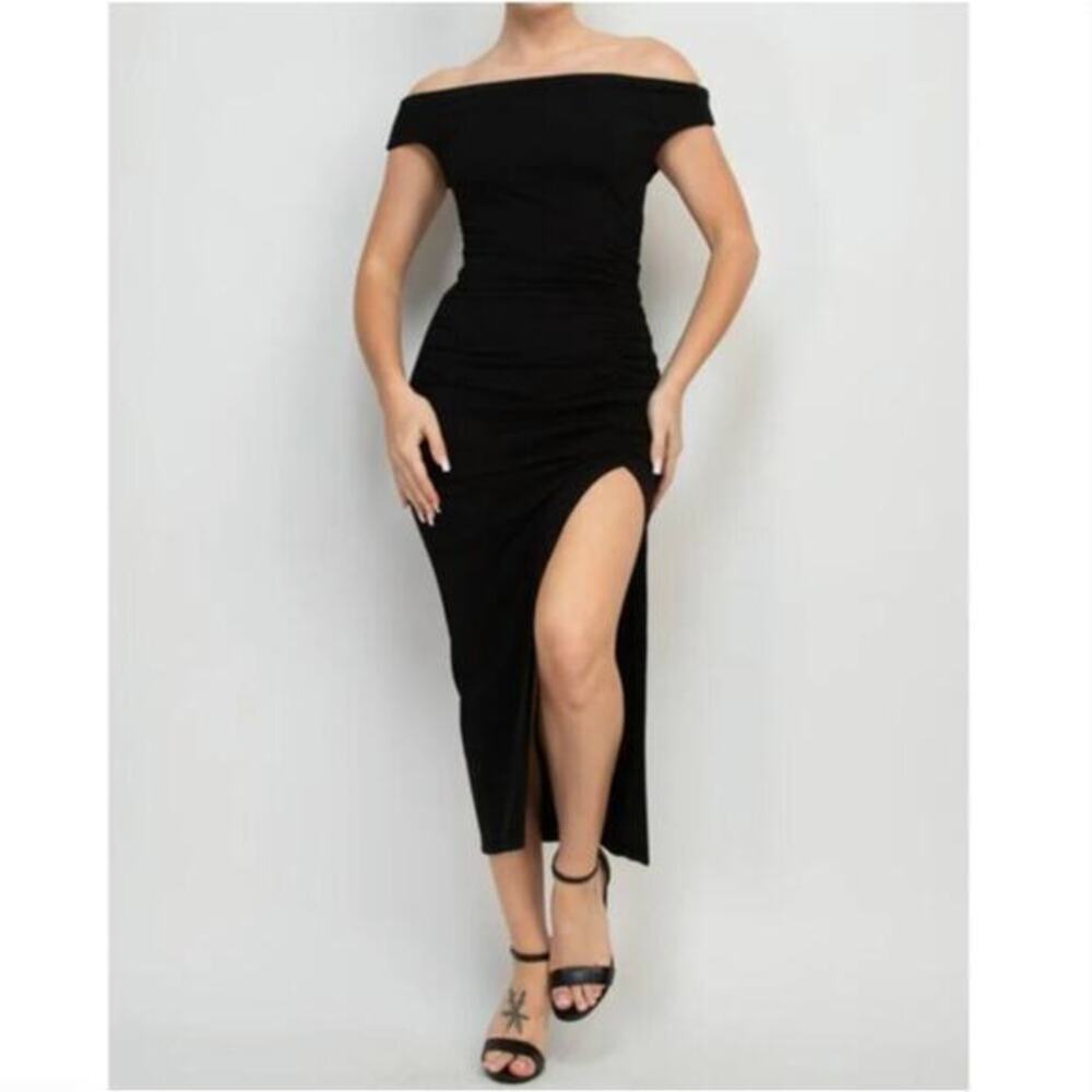 New! Eloquii Womens Black Off The Shoulder Column Dress Side Slit, Plus Size 24